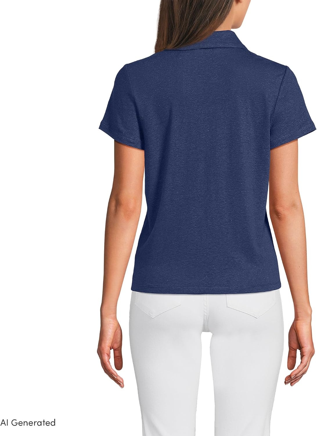 image:imageWomens Linen Blend Short Sleeve Button Front Polo TopDeep Sea Navy