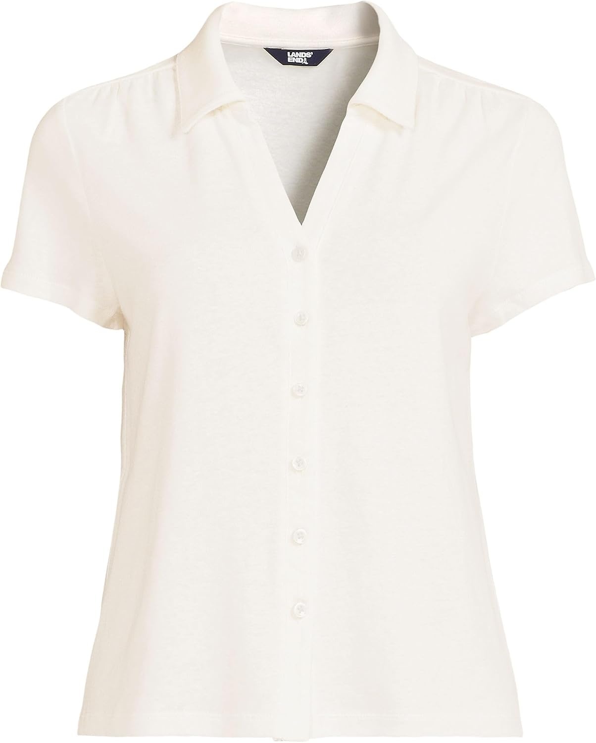 image:imageWomens Linen Blend Short Sleeve Button Front Polo TopIvory