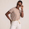 Lands’ End Women’s Supima Crew Neck T-Shirt | American-Grown Supima Cotton, Relaxed Fit, Tagless, Mid-Hip Length, Layering, Petite and Plus Sizes(Rich Ginger Even Stripe)