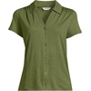 Women’s Linen Blend Short Sleeve Button Front Polo Top(Artichoke)