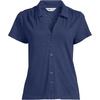 Women’s Linen Blend Short Sleeve Button Front Polo Top(Deep Sea Navy)