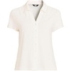 Women’s Linen Blend Short Sleeve Button Front Polo Top(Ivory)