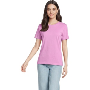 Lands’ End Women’s Supima Crew Neck T-Shirt | American-Grown Supima Cotton, Relaxed Fit, Tagless, Mid-Hip Length, Layering, Petite and Plus Sizes(Aster Pink)