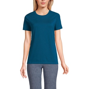 Lands’ End Women’s Supima Crew Neck T-Shirt | American-Grown Supima Cotton, Relaxed Fit, Tagless, Mid-Hip Length, Layering, Petite and Plus Sizes(Baltic Teal)