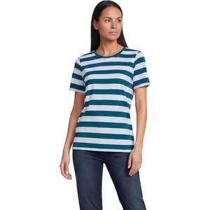 Lands’ End Women’s Supima Crew Neck T-Shirt | American-Grown Supima Cotton, Relaxed Fit, Tagless, Mid-Hip Length, Layering, Petite and Plus Sizes(Baltic Teal/Blue Bold Stripe)
