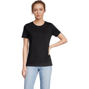 Lands’ End Women’s Supima Crew Neck T-Shirt | American-Grown Supima Cotton, Relaxed Fit, Tagless, Mid-Hip Length, Layering, Petite and Plus Sizes(Black)
