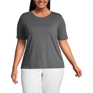 Lands’ End Women’s Supima Crew Neck T-Shirt | American-Grown Supima Cotton, Relaxed Fit, Tagless, Mid-Hip Length, Layering, Petite and Plus Sizes(Charcoal Heather)