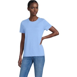Lands’ End Women’s Supima Crew Neck T-Shirt | American-Grown Supima Cotton, Relaxed Fit, Tagless, Mid-Hip Length, Layering, Petite and Plus Sizes(Clear Blue Sky)