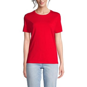 Lands’ End Women’s Supima Crew Neck T-Shirt | American-Grown Supima Cotton, Relaxed Fit, Tagless, Mid-Hip Length, Layering, Petite and Plus Sizes(Compass Red)