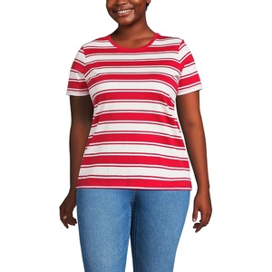 Lands’ End Women’s Supima Crew Neck T-Shirt | American-Grown Supima Cotton, Relaxed Fit, Tagless, Mid-Hip Length, Layering, Petite and Plus Sizes(Compass Red Sail Stripes)