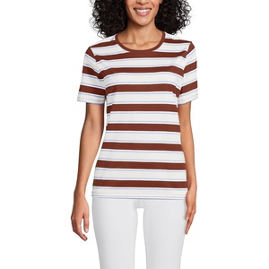 Lands’ End Women’s Supima Crew Neck T-Shirt | American-Grown Supima Cotton, Relaxed Fit, Tagless, Mid-Hip Length, Layering, Petite and Plus Sizes(Earthen Clay Sail Stripes)