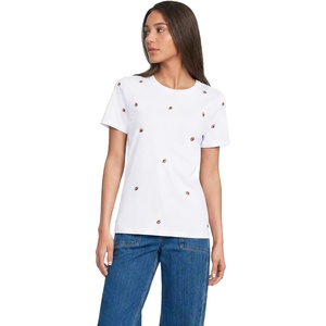 Lands’ End Women’s Supima Crew Neck T-Shirt | American-Grown Supima Cotton, Relaxed Fit, Tagless, Mid-Hip Length, Layering, Petite and Plus Sizes(Football Embroidery/White)