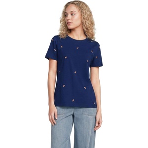 Lands’ End Women’s Supima Crew Neck T-Shirt | American-Grown Supima Cotton, Relaxed Fit, Tagless, Mid-Hip Length, Layering, Petite and Plus Sizes(Football Embroidery/Navy)