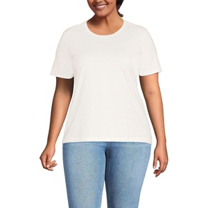 Lands’ End Women’s Supima Crew Neck T-Shirt | American-Grown Supima Cotton, Relaxed Fit, Tagless, Mid-Hip Length, Layering, Petite and Plus Sizes(Ivory)