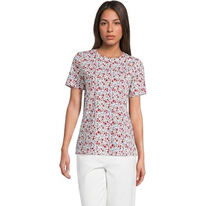 Lands’ End Women’s Supima Crew Neck T-Shirt | American-Grown Supima Cotton, Relaxed Fit, Tagless, Mid-Hip Length, Layering, Petite and Plus Sizes(Ivory Small Poppy Floral)