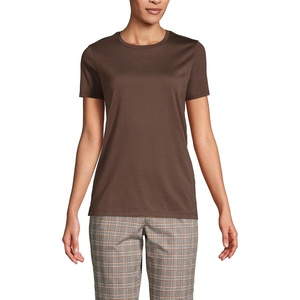 Lands’ End Women’s Supima Crew Neck T-Shirt | American-Grown Supima Cotton, Relaxed Fit, Tagless, Mid-Hip Length, Layering, Petite and Plus Sizes(Rich Coffee)