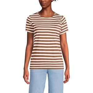 Lands’ End Women’s Supima Crew Neck T-Shirt | American-Grown Supima Cotton, Relaxed Fit, Tagless, Mid-Hip Length, Layering, Petite and Plus Sizes(Rich Ginger Even Stripe)