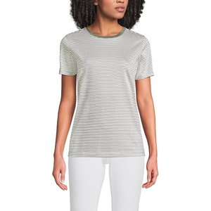 Lands’ End Women’s Supima Crew Neck T-Shirt | American-Grown Supima Cotton, Relaxed Fit, Tagless, Mid-Hip Length, Layering, Petite and Plus Sizes(Sage Micro Stripe)