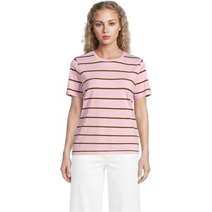 Lands’ End Women’s Supima Crew Neck T-Shirt | American-Grown Supima Cotton, Relaxed Fit, Tagless, Mid-Hip Length, Layering, Petite and Plus Sizes(Sea Salt Pink/Ginger Stripe)