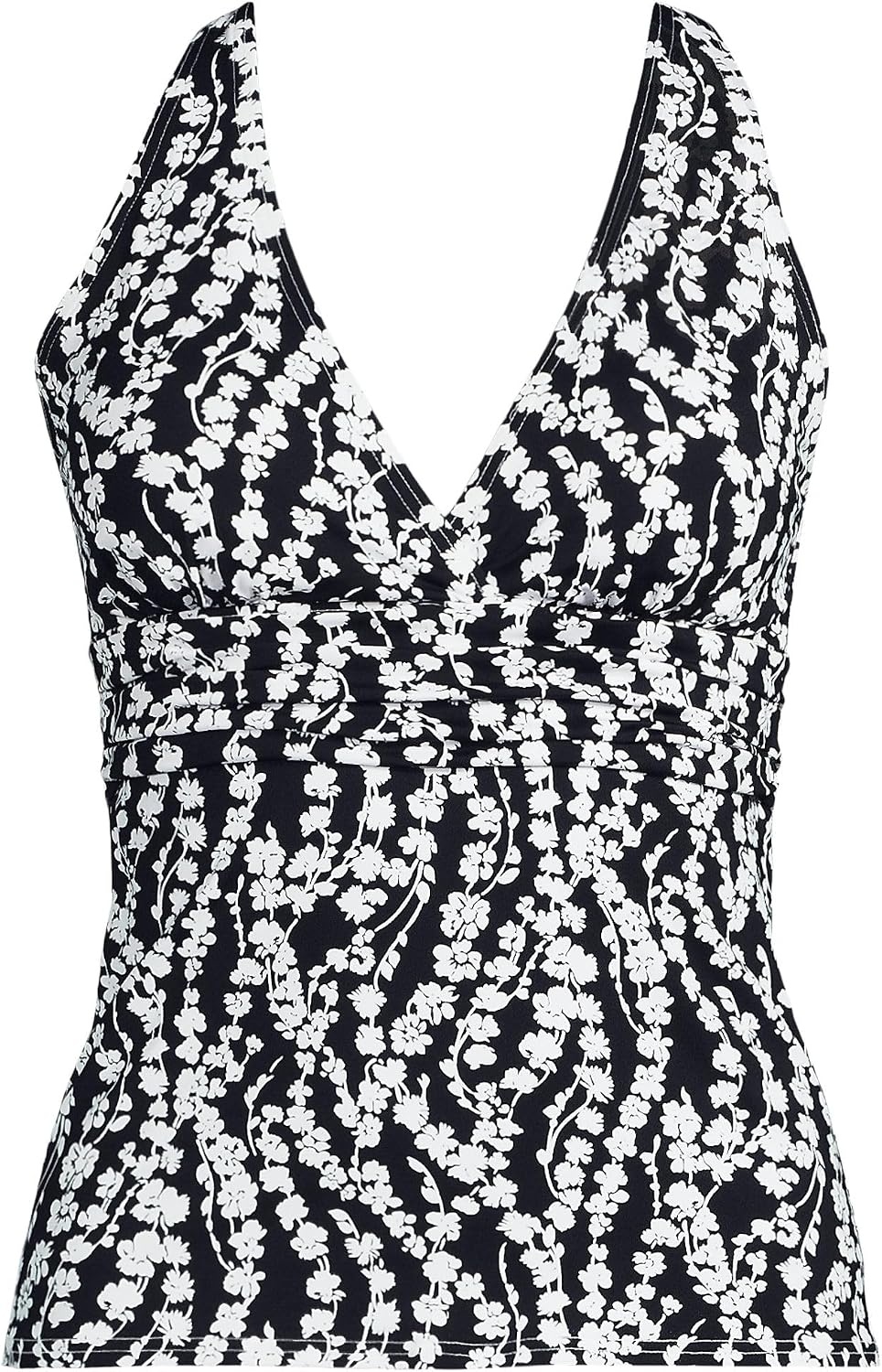 image:imageLands End Womens DCup Plunge Tankini TopBlackWhite Vine Floral