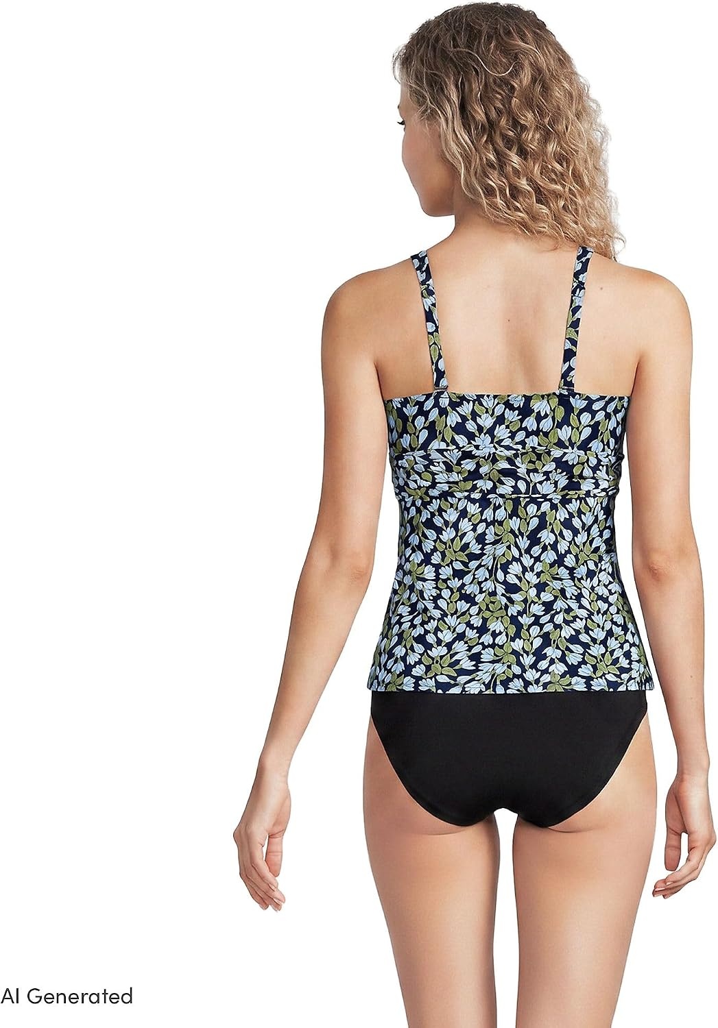 image:imageLands End Womens DCup Plunge Tankini TopNavy Mini Bloom Floral