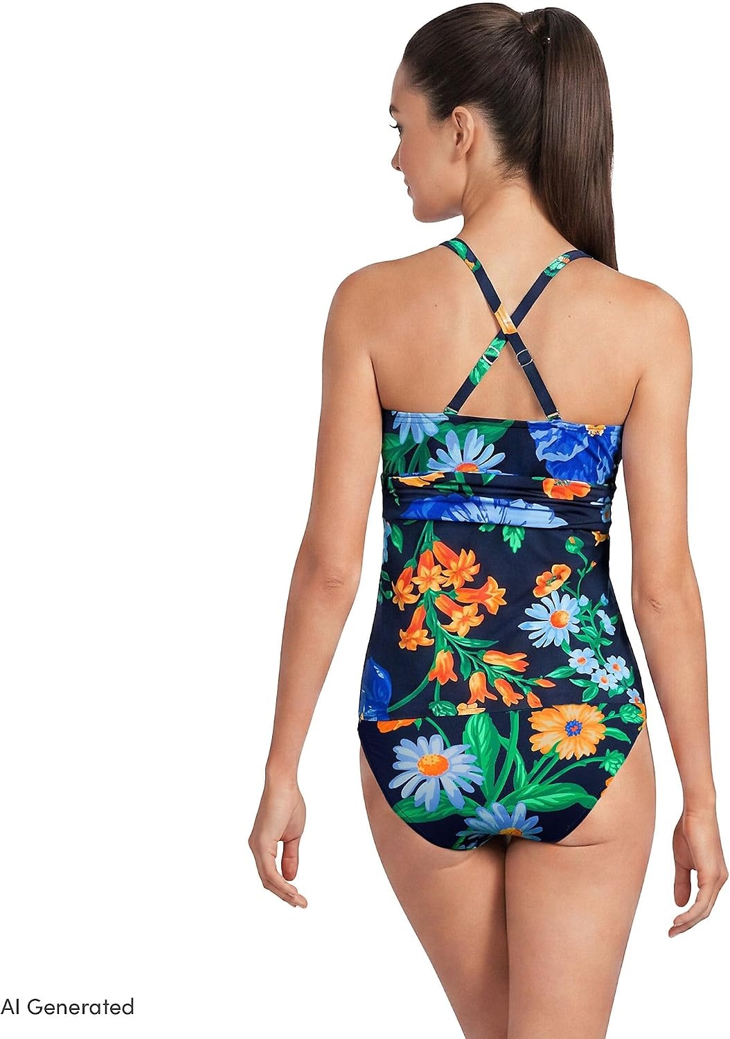 image:imageLands End Womens DCup Plunge Tankini TopNavyExploded Poppy Floral