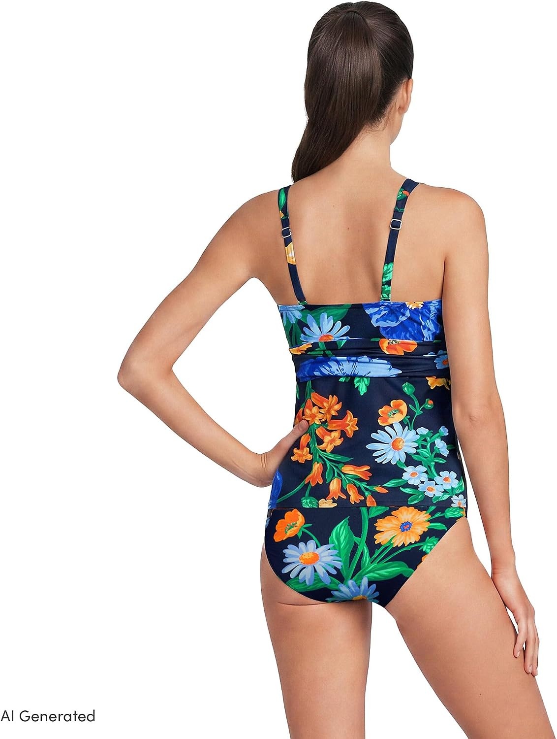 image:imageLands End Womens DCup Plunge Tankini TopNavyExploded Poppy Floral