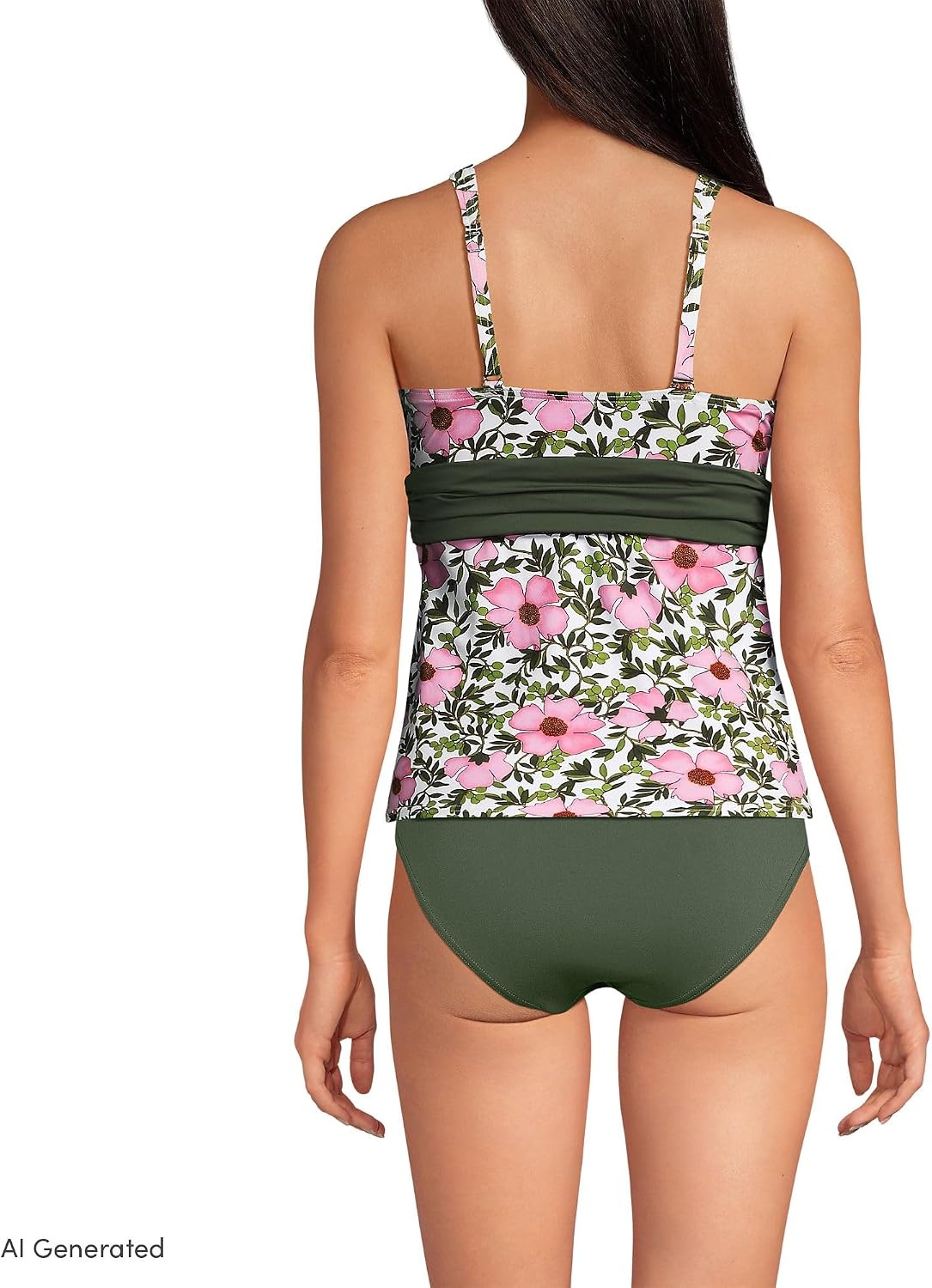 image:imageLands End Womens DCup Plunge Tankini TopPink FloralBorder Mix