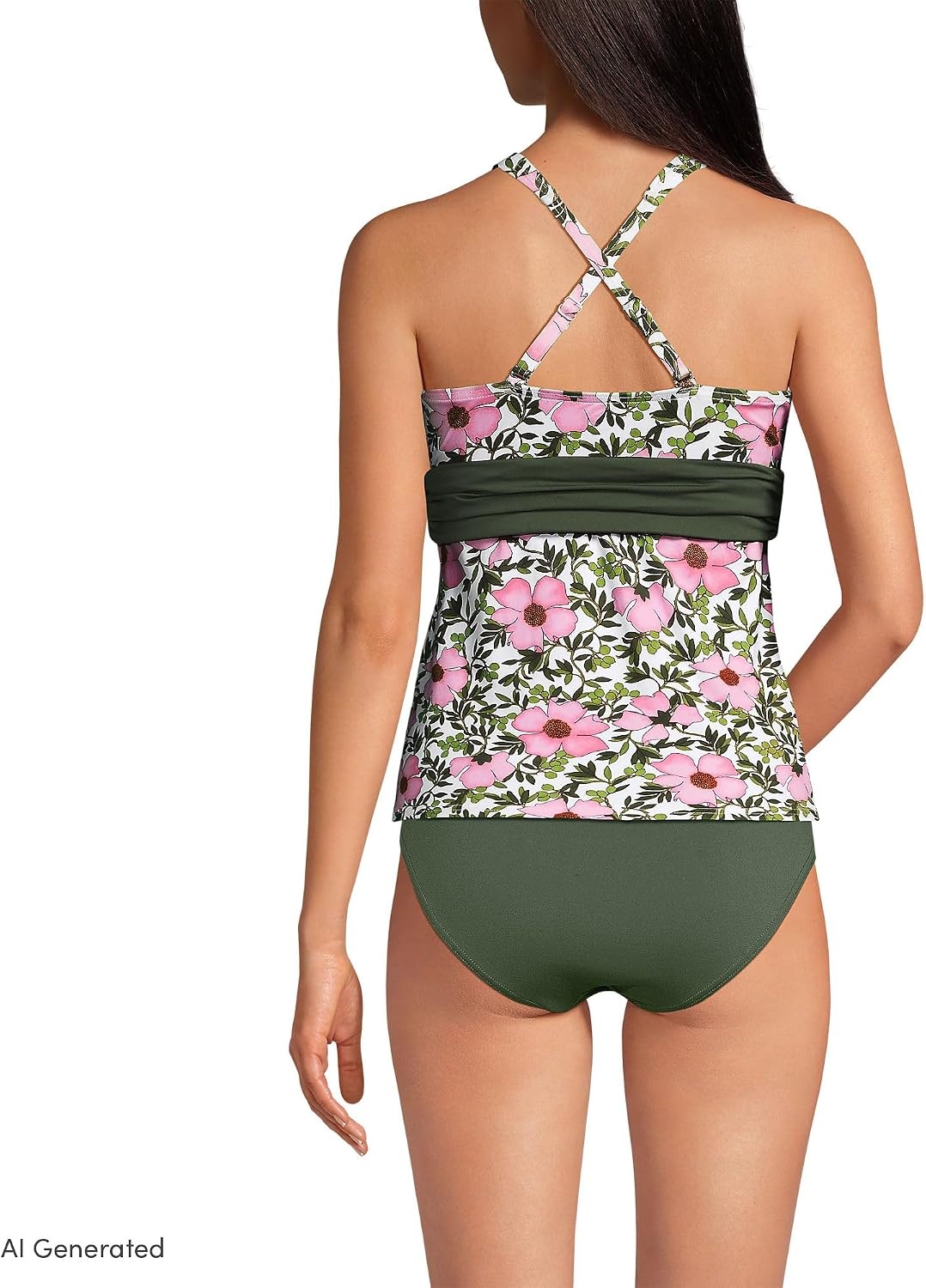 image:imageLands End Womens DCup Plunge Tankini TopPink FloralBorder Mix