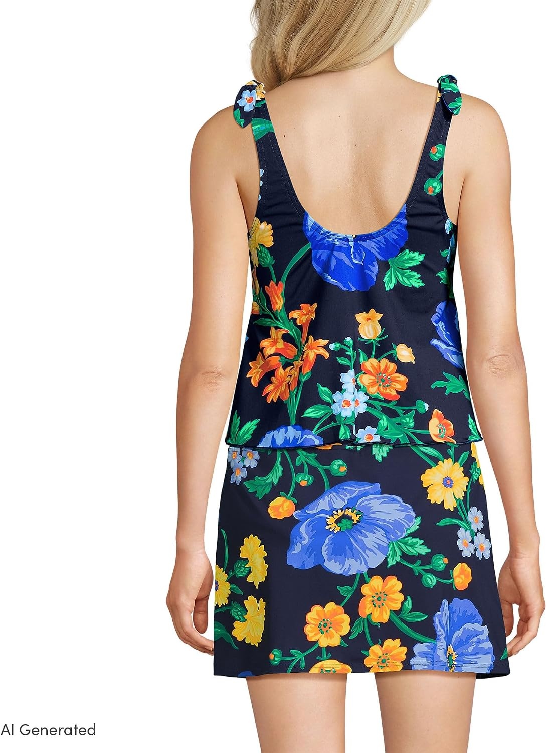 image:imageLands End Womens Flutter Tie Tankini TopNavyExploded Poppy Floral