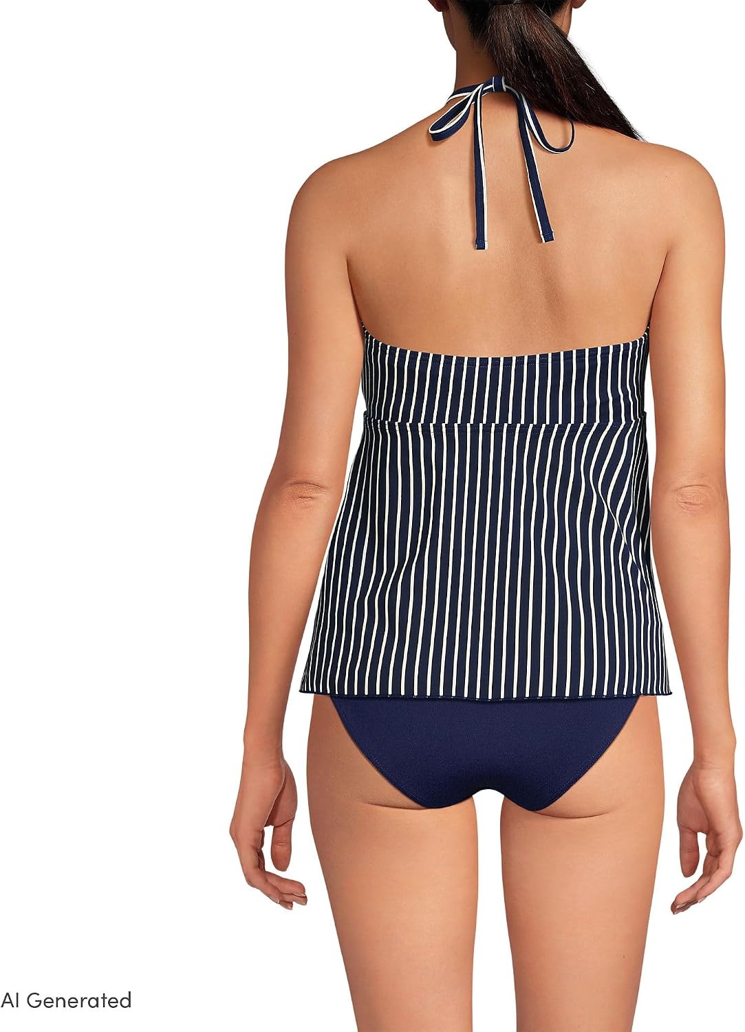 image:imageLands End Womens Halter Tankini TopNavyEgret White Stripe