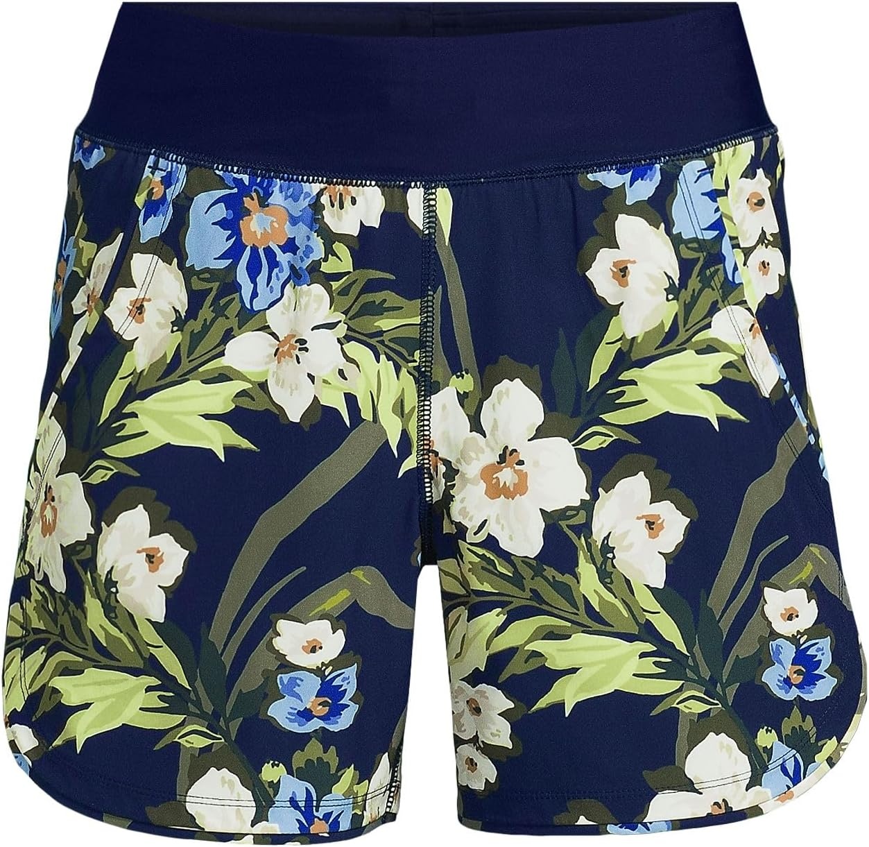 image:imageLands End Womens Sunshade UPF 50 5 Board ShortsDeep SeaBlue Floral Tropic
