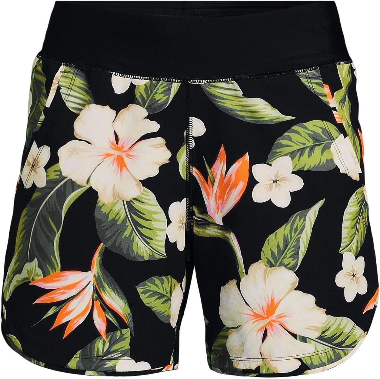 image:imageLands End Womens Sunshade UPF 50 5 Board ShortsHibiscus FloralBlack