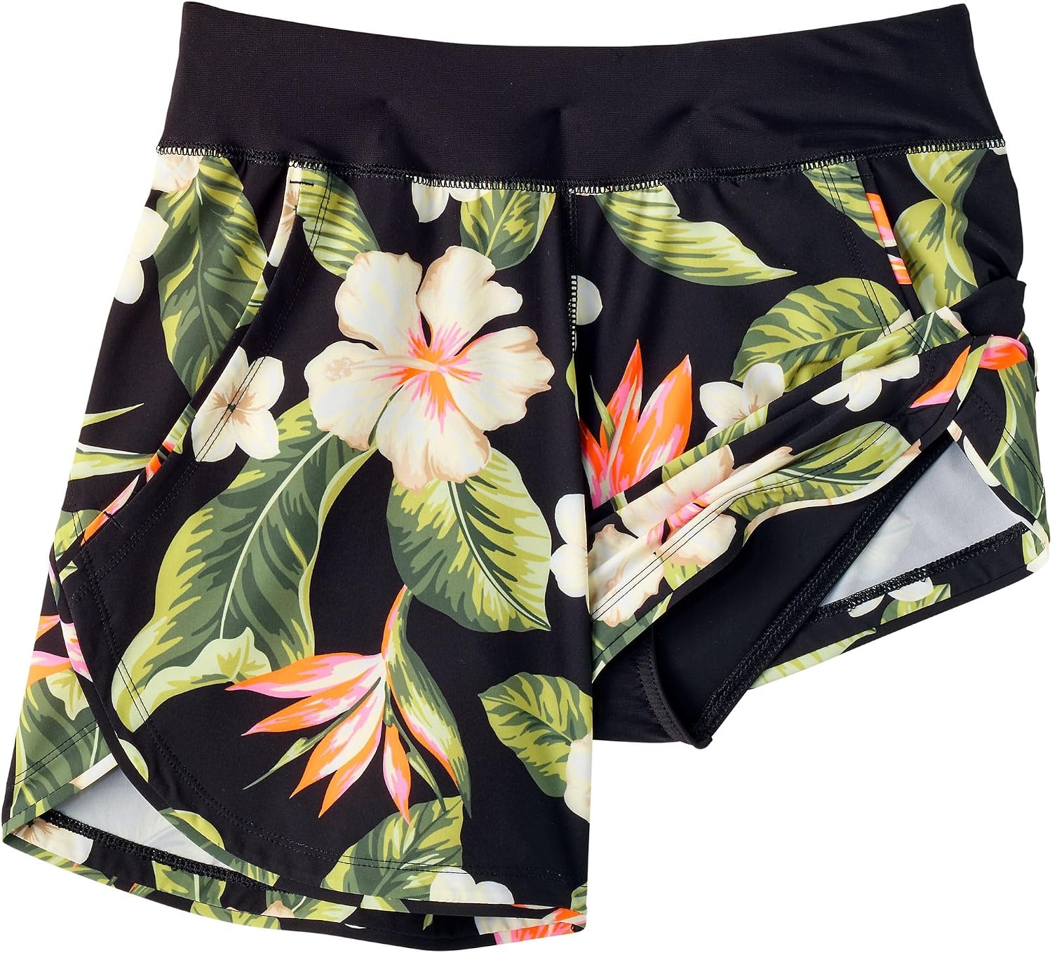 image:imageLands End Womens Sunshade UPF 50 5 Board ShortsHibiscus FloralBlack