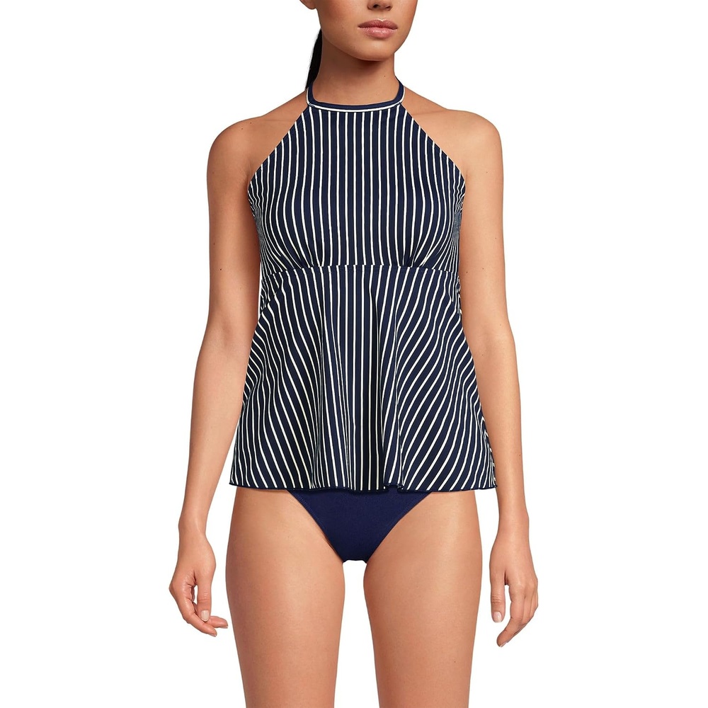 image:imageLands End Womens Halter Tankini TopNavyEgret White Stripe