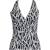 Lands’ End Women’s D-Cup Plunge Tankini Top(Black/White Vine Floral)