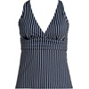 Lands’ End Women’s D-Cup Plunge Tankini Top(Navy/Egret White Stripe)