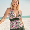 Lands’ End Women’s D-Cup Plunge Tankini Top(Pink Floral/Border Mix)