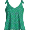 Lands’ End Women’s Flutter Tie Tankini Top(Green/Navy Geo Floral)