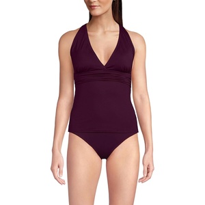 Lands’ End Women’s D-Cup Plunge Tankini Top(Dark Wine)