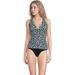 Lands’ End Women’s D-Cup Plunge Tankini Top(Navy Mini Bloom Floral)