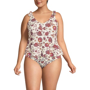 Lands’ End Women’s Flutter Tie Tankini Top(Egret White Ornate Floral)