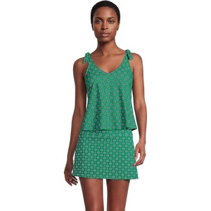 Lands’ End Women’s Flutter Tie Tankini Top(Green/Navy Geo Floral)