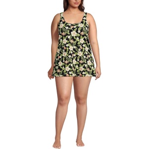 Lands’ End Women’s Mini Swim Dress(Hibiscus Floral/Black)
