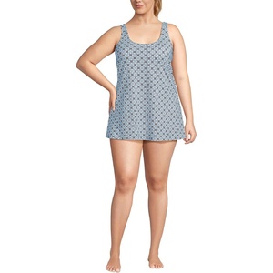 Lands’ End Women’s Mini Swim Dress(Lake Blue Geo Floral)