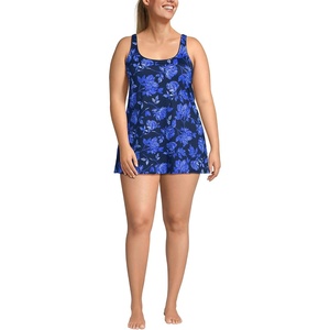 Lands’ End Women’s Mini Swim Dress(Navy Graphic Floral)