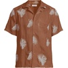 Lands’ End Men’s Short Sleeve Camp Collar Hawaiian Shirt(Rich Ginger Brown Fan Palm)