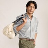 Lands’ End Men’s Wrinkle Resistant Dress Shirt | Stretch Twill, Buttondown Collar, Moisture-Wicking, Business Casual, Travel, Big and Tall Sizes(Olive Drab/Blue Plaid)