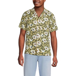 Lands’ End Men’s Short Sleeve Camp Collar Hawaiian Shirt(Simply Yellow Floral Blossom)
