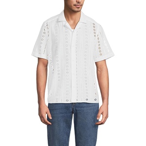 Lands’ End Men’s Short Sleeve Camp Collar Hawaiian Shirt(White)